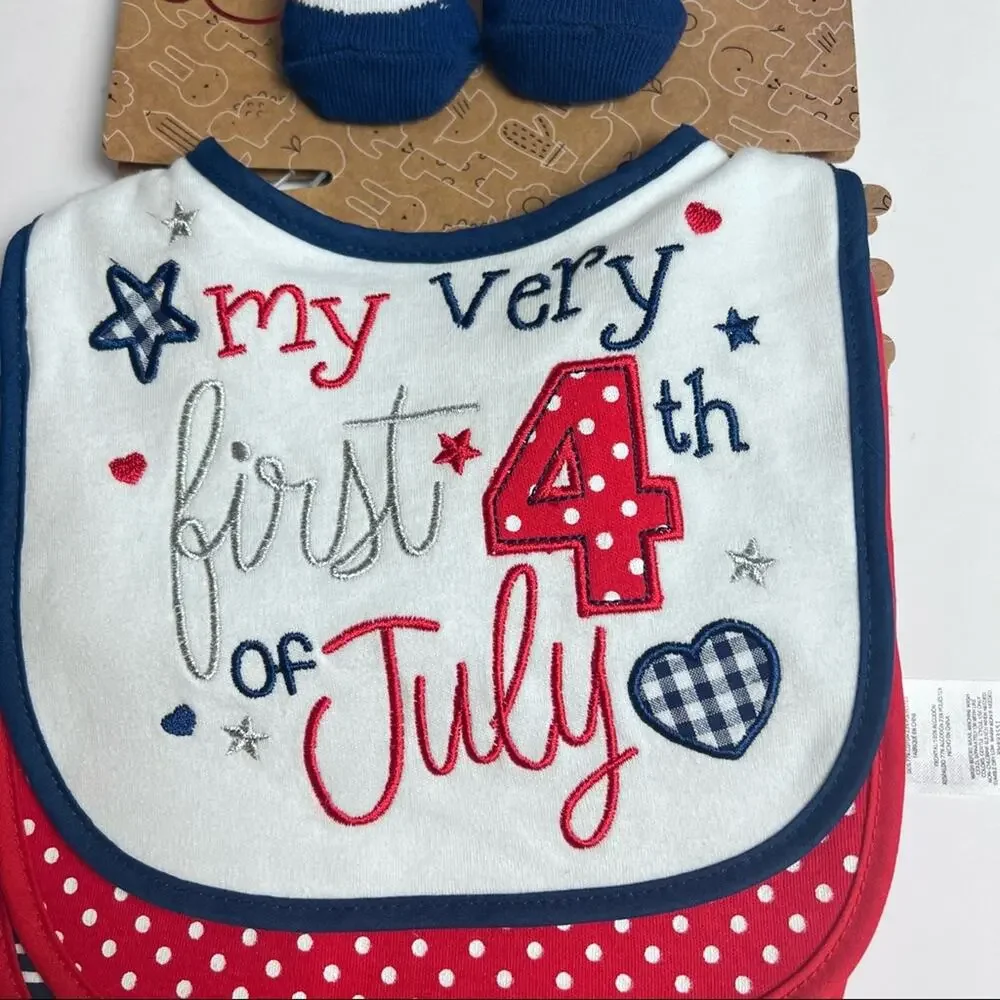 Baby Essentials July Fourth Bib and 1 Pair Socks Accessories Set
